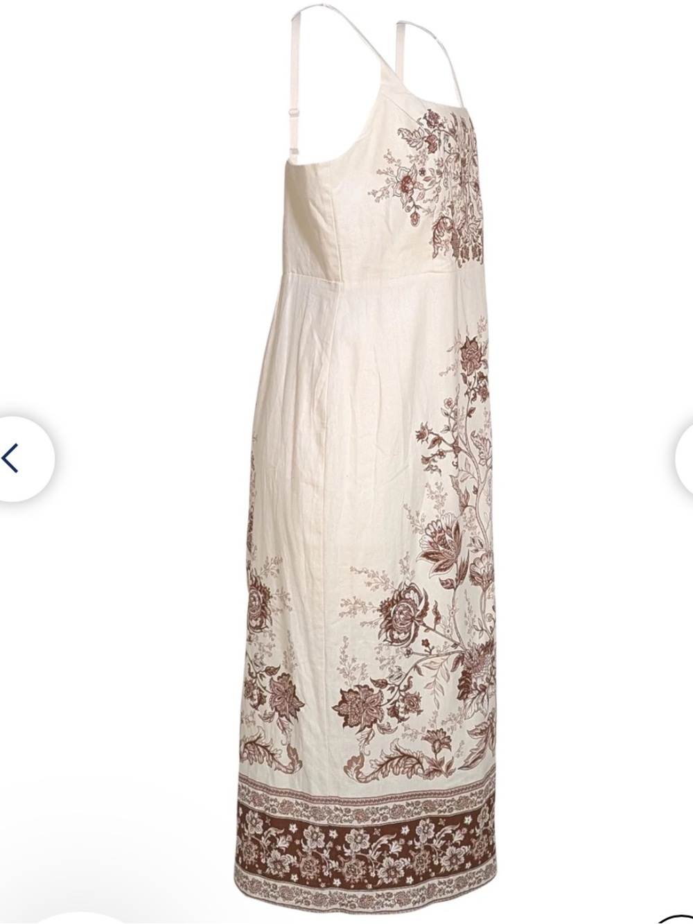 Christian Lacroix Linen Dress, size L, cream and brown floral - Picture 2 of 14